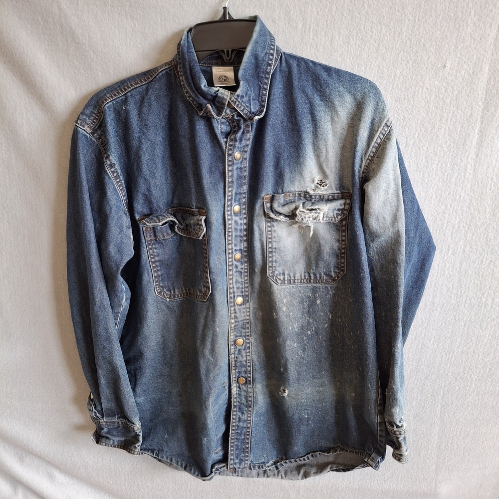 Black Stallion Small FS8-DNM FR Denim Welding Shirt Distressed Rugged Workwear